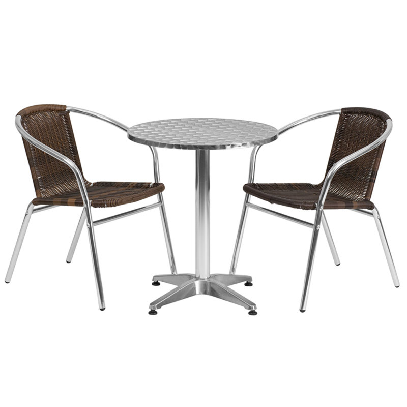 Ebern Designs Emrys Round Indoor Outdoor 3 Piece Bar Height Dining Set 